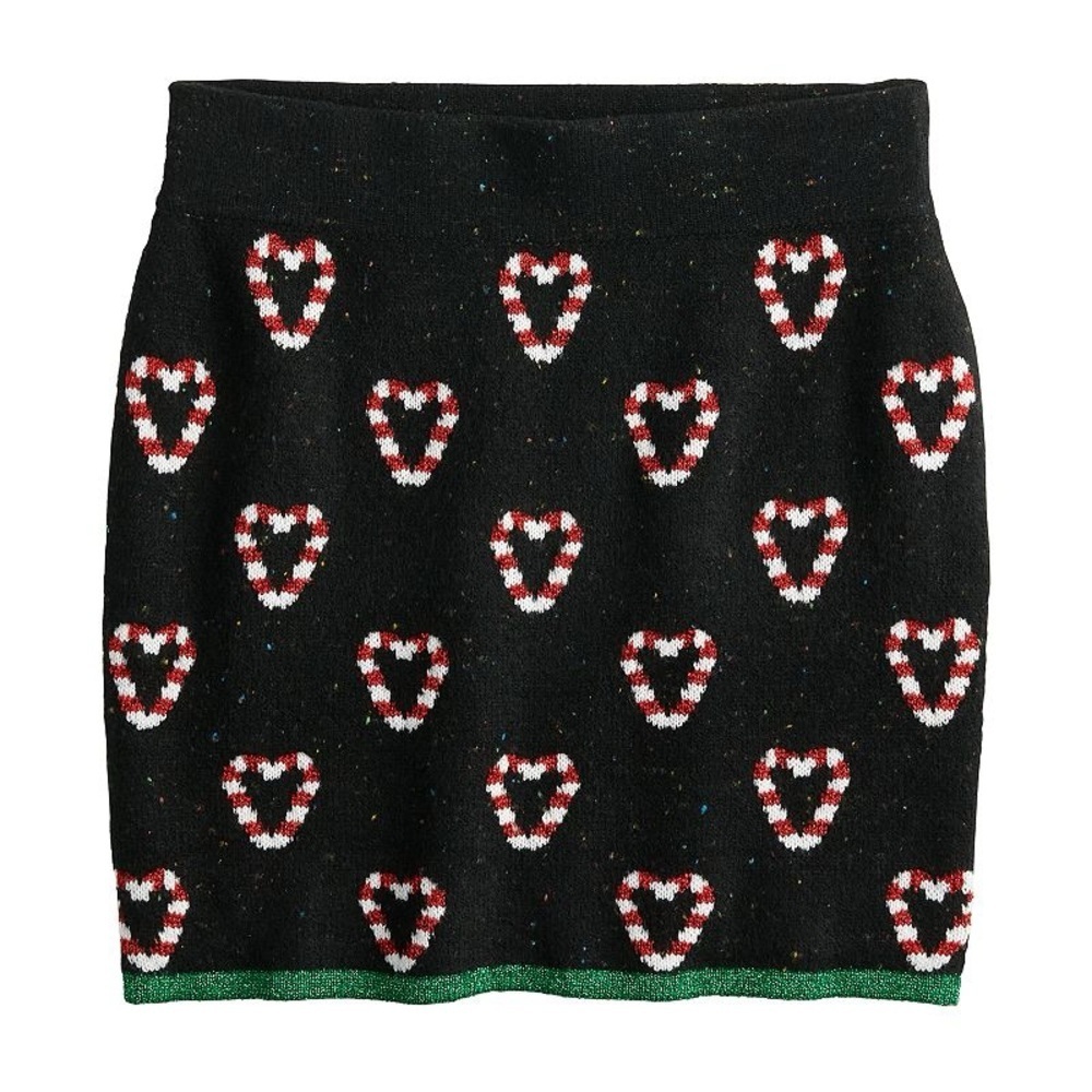 Celebrate Together Candy Cane Hearts Christmas Sweater Skirt Size M NWT